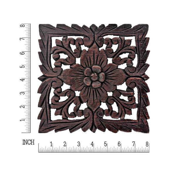 Handmade Tropical Forest Inspired Hand Carved Teak Wood Floral Wall Art