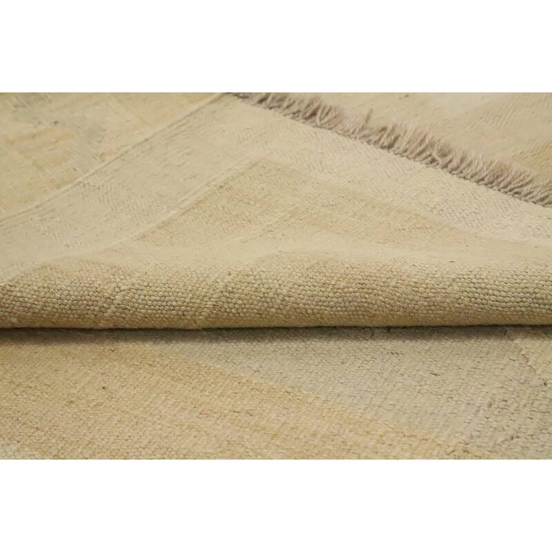 Hand Woven Oriental 100% Wool Carpet Southwestern Tribal Beige & Ivories Kilim Area Rug - 8' 2'' X 4' 10''