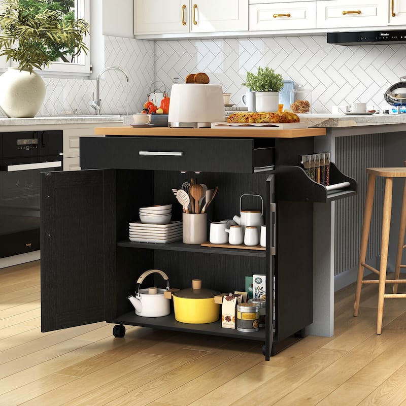 Costway Rolling Kitchen Island Cart Storage Cabinet w/ Towel & Spice