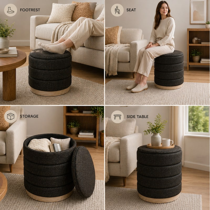 Aria Home Modern Cylinder Ottoman with Hidden Storage Upholstery Seat