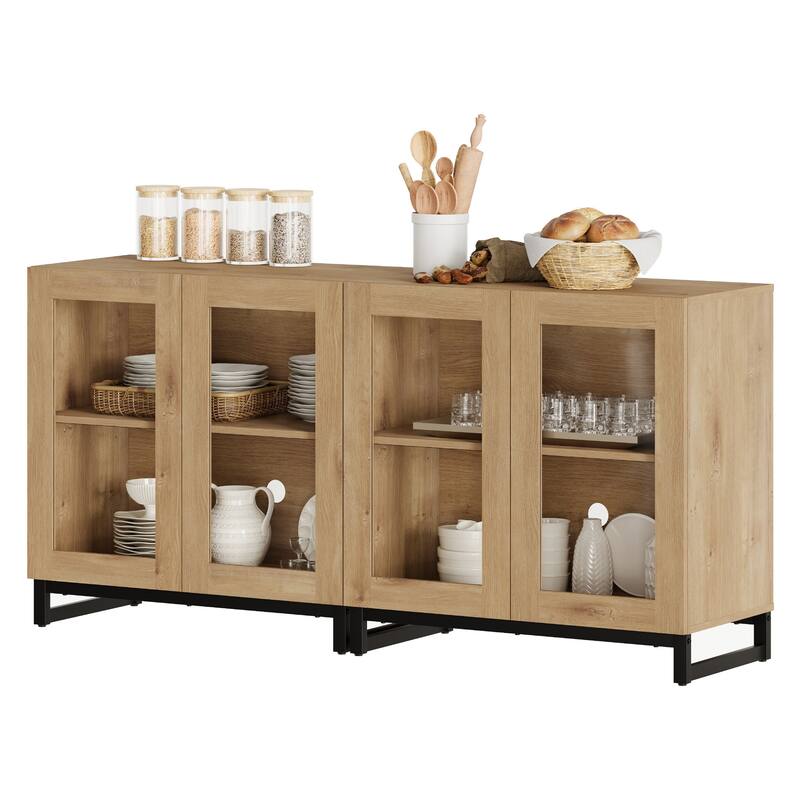 WAMPAT Multifunctional Sideboard Buffet Cabinets with Glass Doors, Modern Sideboard with Adjustable Shelf, Coffee Bar Cabinet