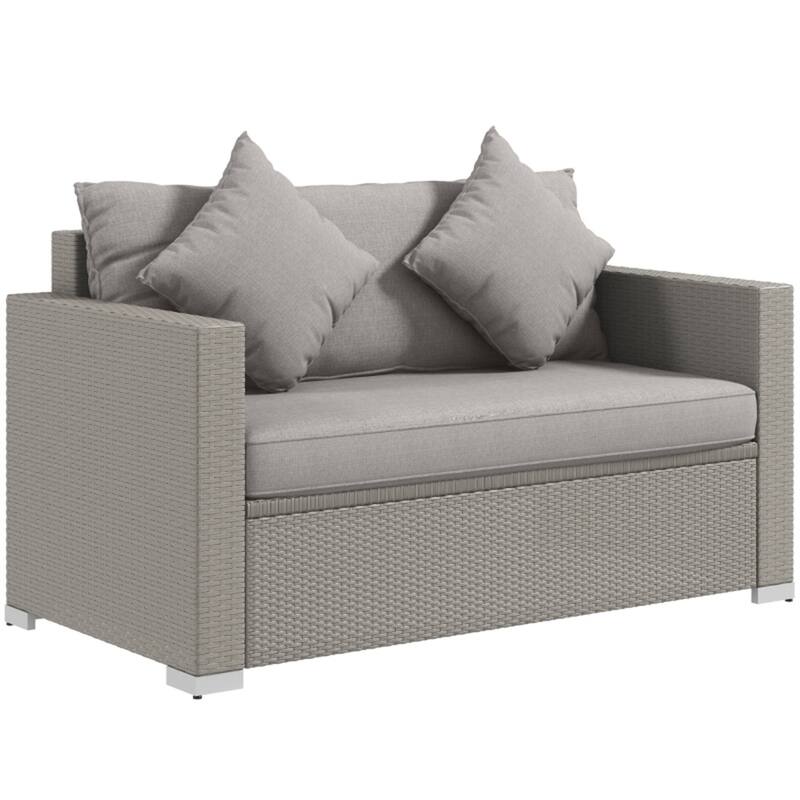 Grey PE Rattan Outdoor Loveseat Sofa for Two Adults with Cushions and Weather Resistant - 1-Piece