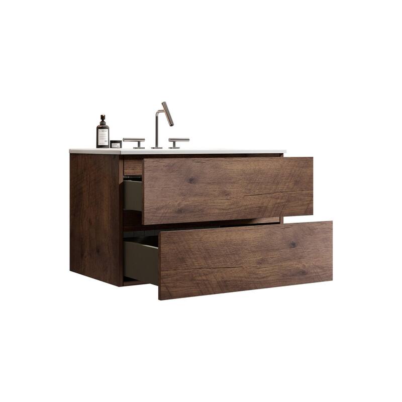 GDFStudio - Coralie Modern Floating Bathroom Vanity with Integrated Ceramic Sink and Soft-Close Storage