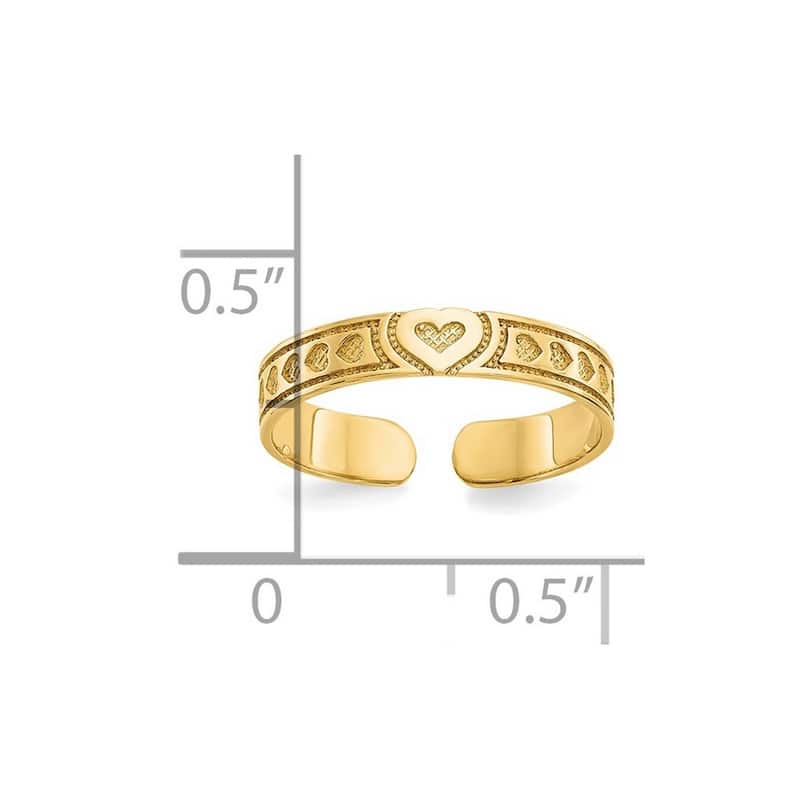Curata Womens Adjustable Solid 10k Yellow Gold Heart Toe Ring