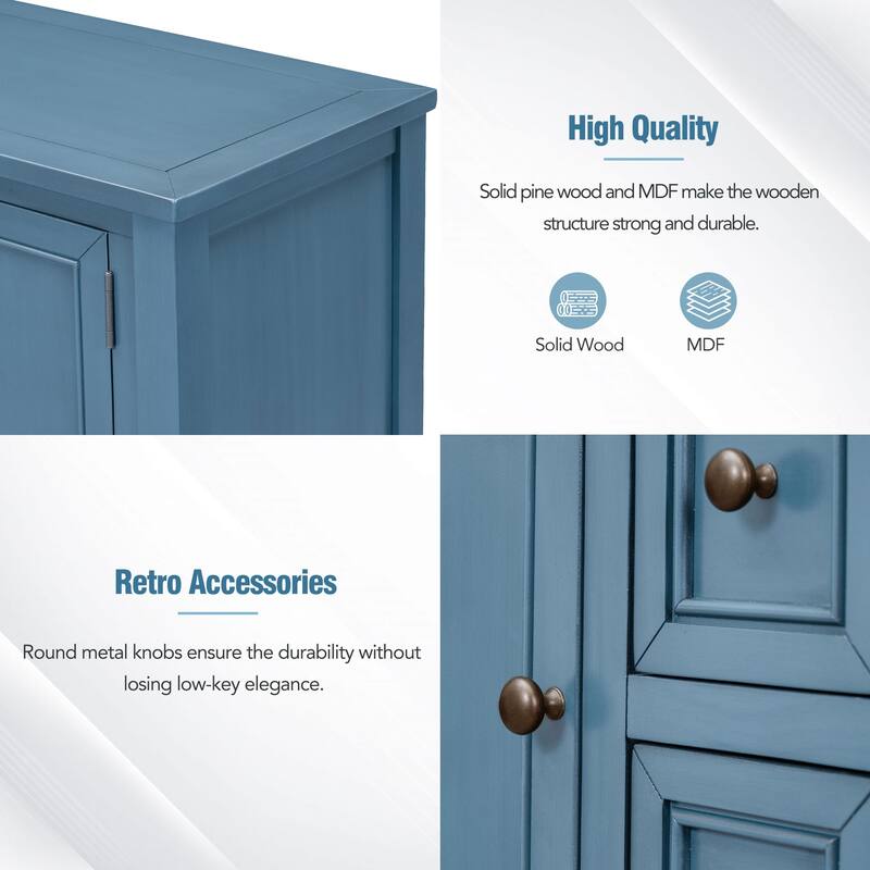 Vintage Console Table with 4 Drawers and Bottom Shelf