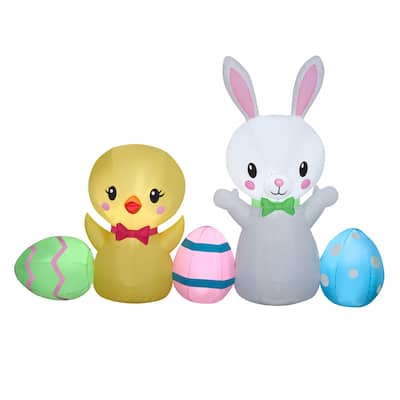 78" Inflatable Easter Bunny and Chick - 78 in