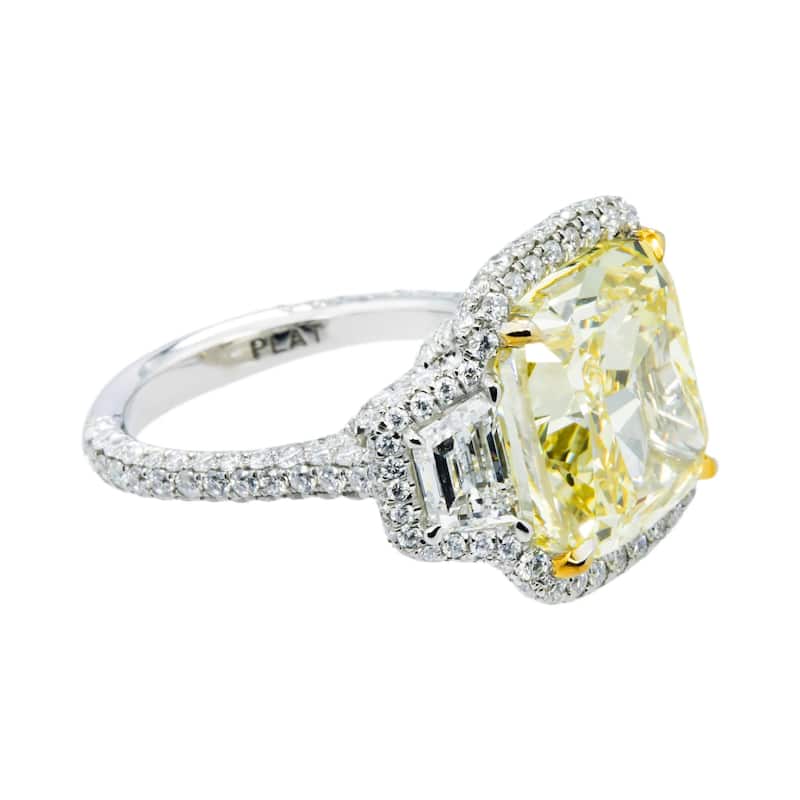 House Of Leon Platinum 12.45ct Cushion Cut Fancy Yellow Diamond Ring 15.44ctw IGI