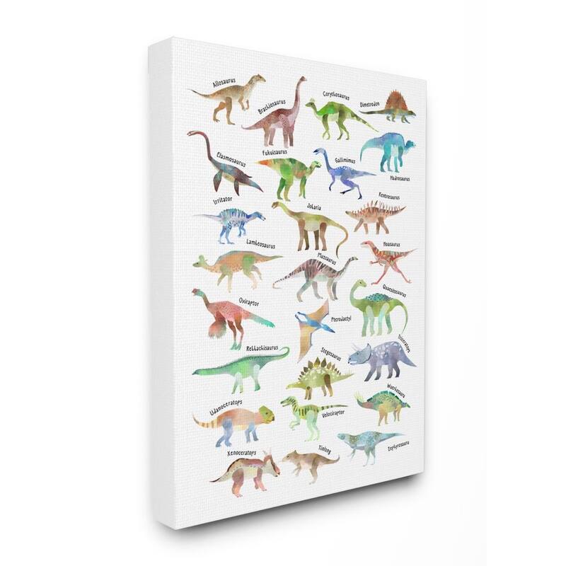 Stupell Children's Dino Chart Dinosaur Reptile Fantasy Fun Watercolor Canvas Wall Art - 36 x 48