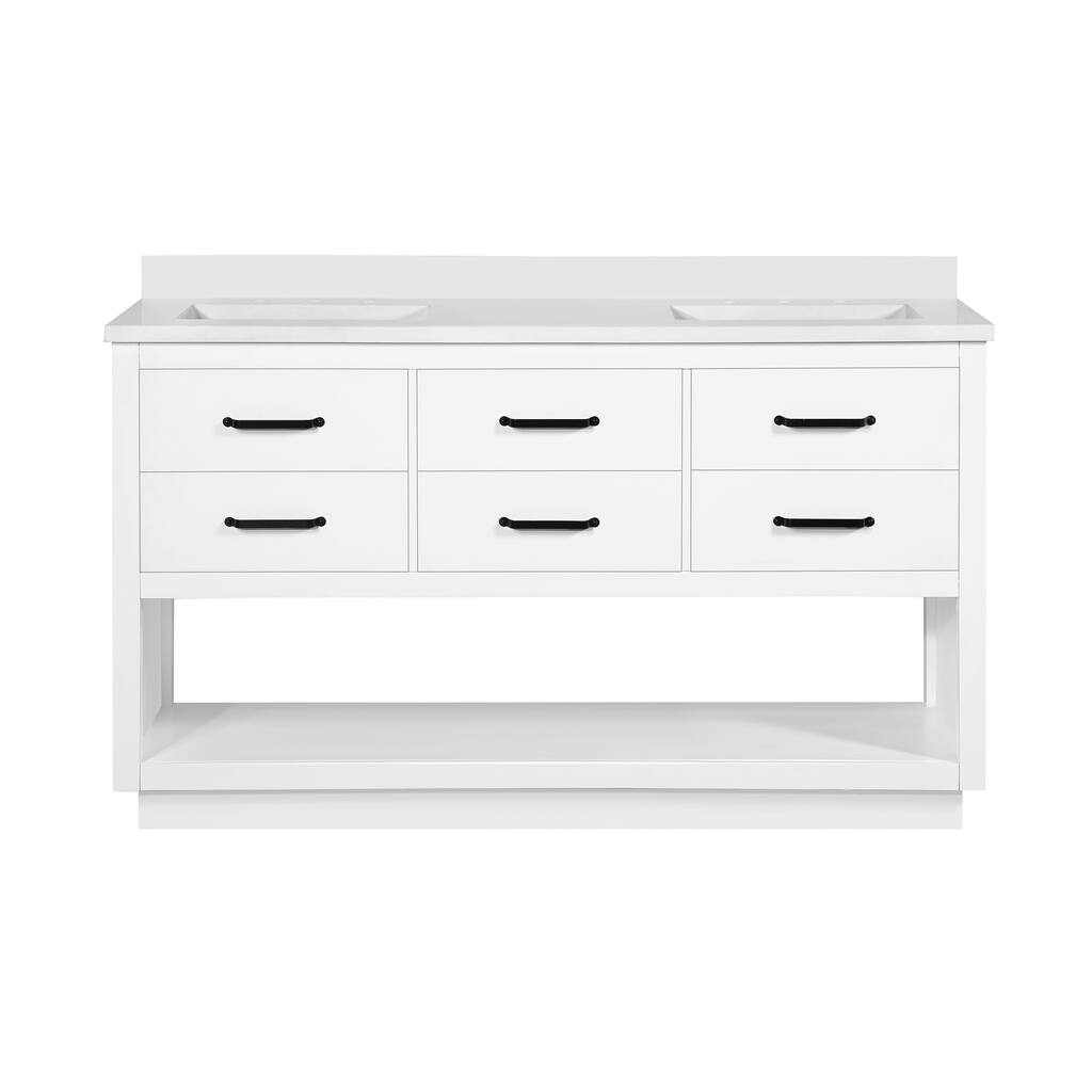 OVE Decors Carran 60 in. Vanity White Finish and Black Hardware