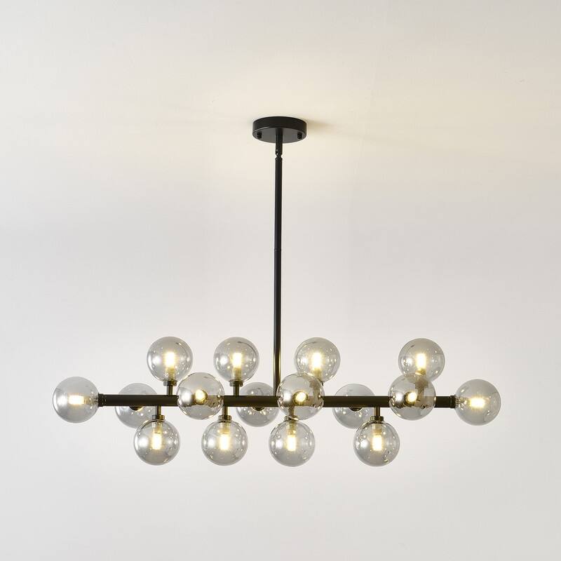 Mid-Century Modern Sputnik Chandelier 16-Light Adjustable Brass Pendant with Glass Globes for Dining Rooms - 34.7in