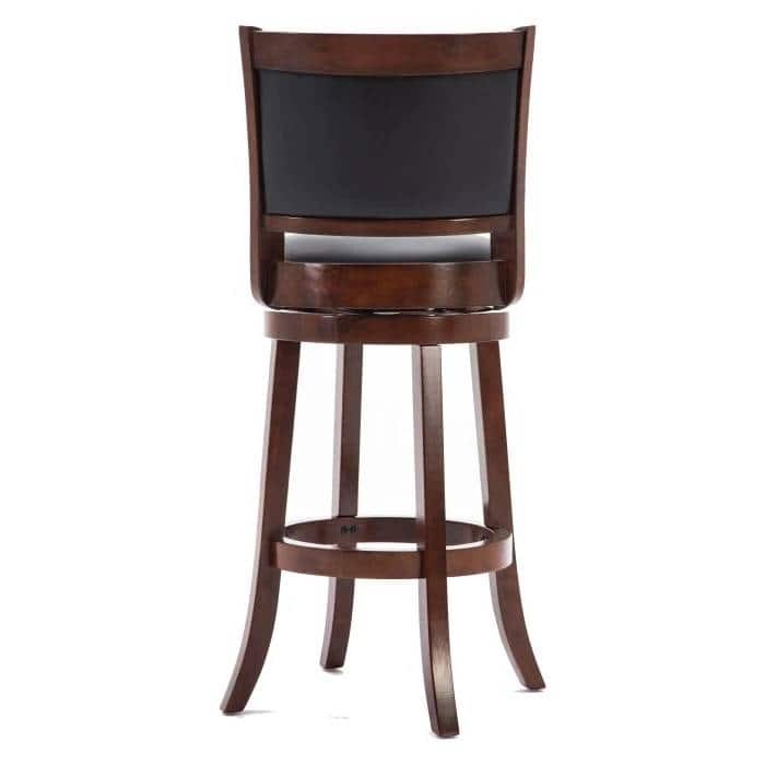 Cherry 29-inch Solid Wood Bar Stool with Faux Leather Swivel Seat - 43.5'' H x 18'' W x 19.5'' D