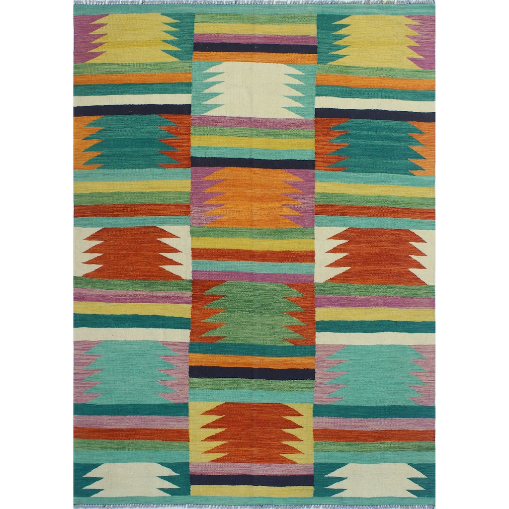Modern Flatweave Ramiro Red/Ivory Rug - 5'9" x 7'10"