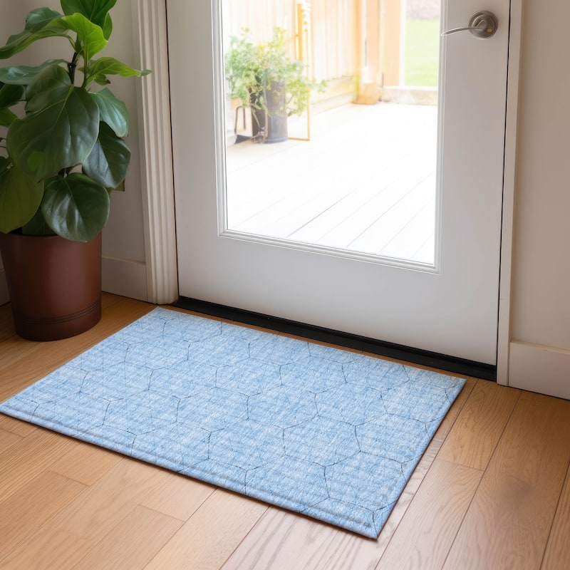 Machine Washable Indoor/ Outdoor Mosaic Geo Chantille Rug - Sky - 1'8" x 2'6"