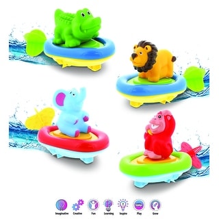 DolliBu Safari Boat Racers Bundle Set of 4 - 3-in-1 Bath Toy Pull & Go ...