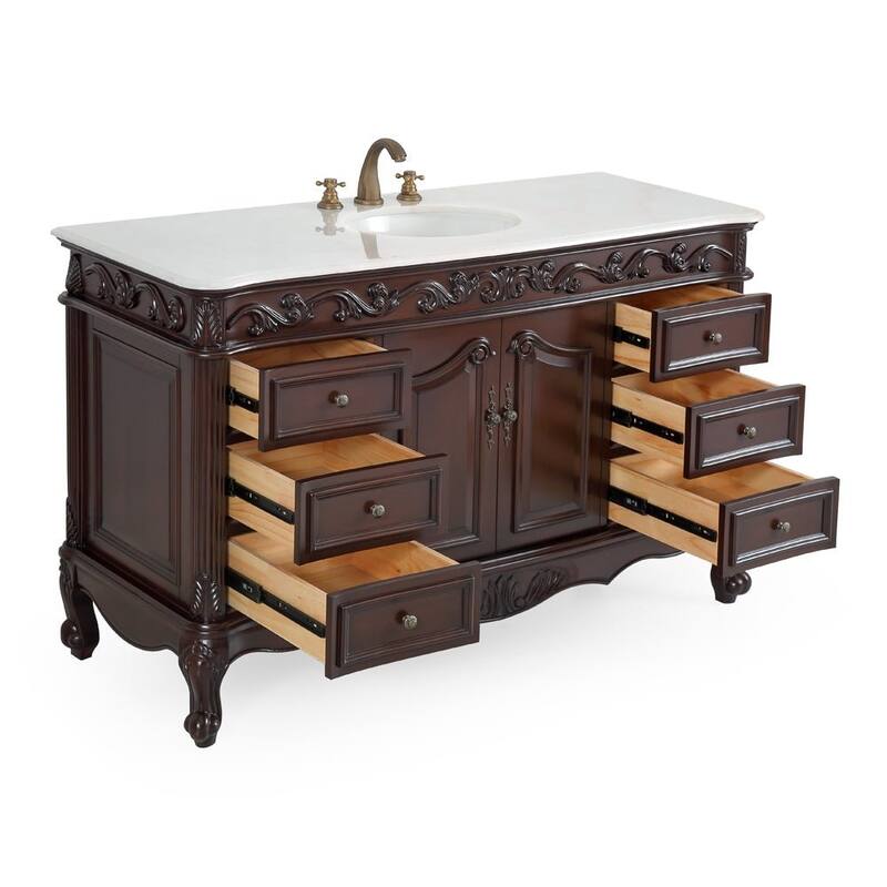 Benton Collection 56 Inch Antique White Traditional Style Single Sink Beckham Bathroom Vanity