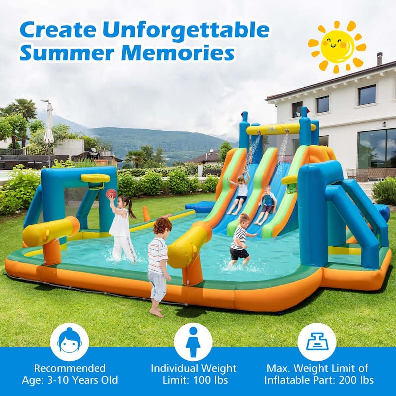 Costway Inflatable Water Slide with 2 Long Slides Pool Climbing Walls - Multicolor