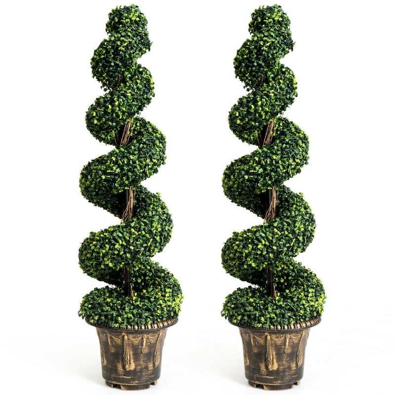 Set of 2 Realistic Faux Plant with Natural Wood Trunk and PVC Leaves for Indoor and Outdoor Decor - 11"x 11"x 4"(L x W x H)