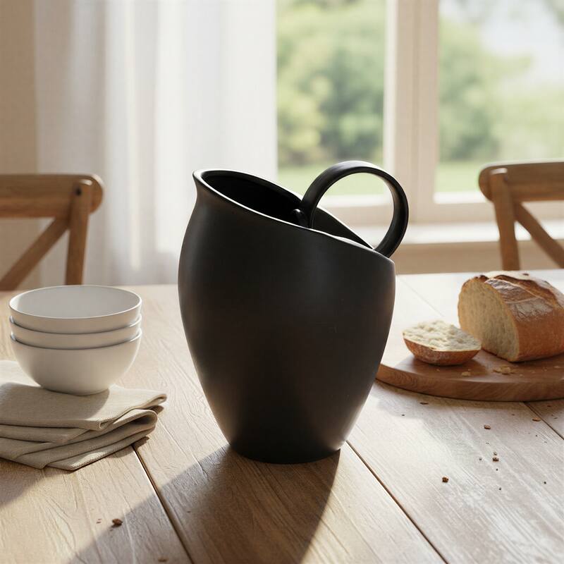 Textured Stoneware Pitcher in Reactive Glaze - Matte Black