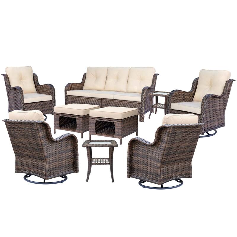 Outdoor Patio Furniture-Wicker Conversation Swivel Rocker Chairs Sets