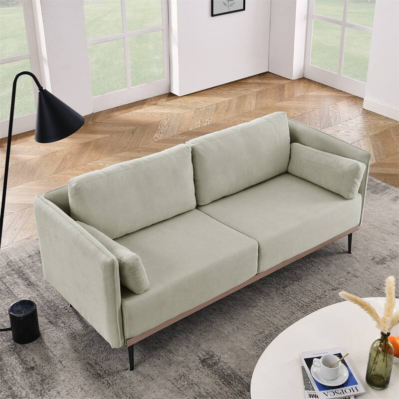 Modern Sofa 3-Seat Couch with Stainless Steel Trim and Metal Legs - Beige