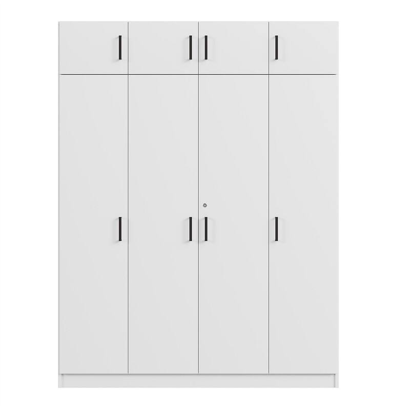 4-Door Wardrobe with 1 Drawer and Top Cabinet, Bedroom Armoire Wardrobe Closet with Hanging Rod and Storage Shelves for Clothes