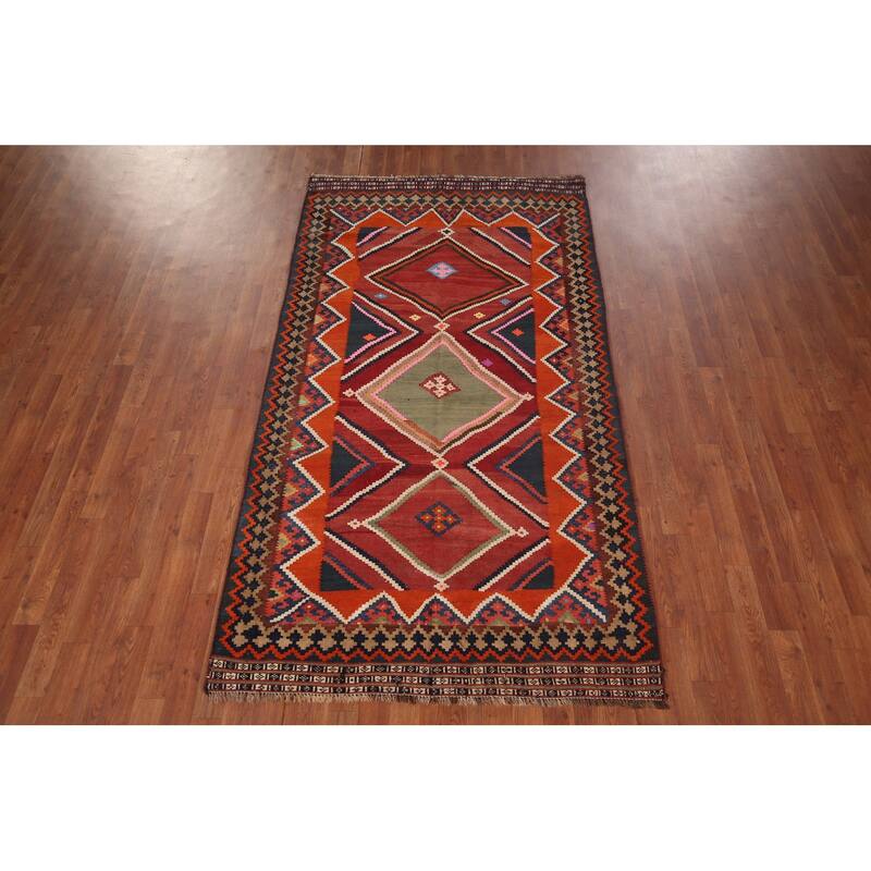 Vegetable Dye Kilim Qashqai Persian Rug Hand-Woven Tribal Wool Carpet - 4'3"x 7'10"