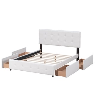 Upholstered Platform Bed with Classic Headboard and 4 Drawers, No Box ...