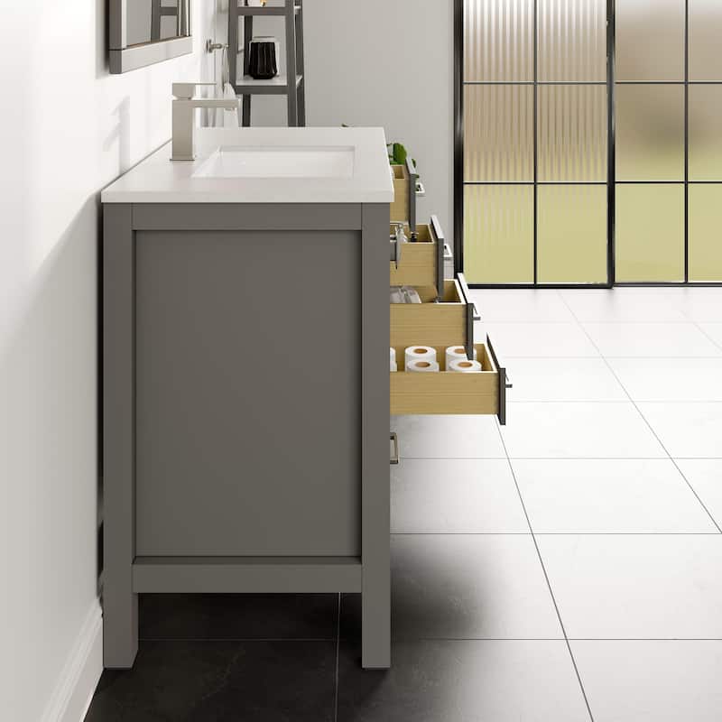 Eviva London 42"x18" Gray Transitional Vanity with White Carrara Quartz Top