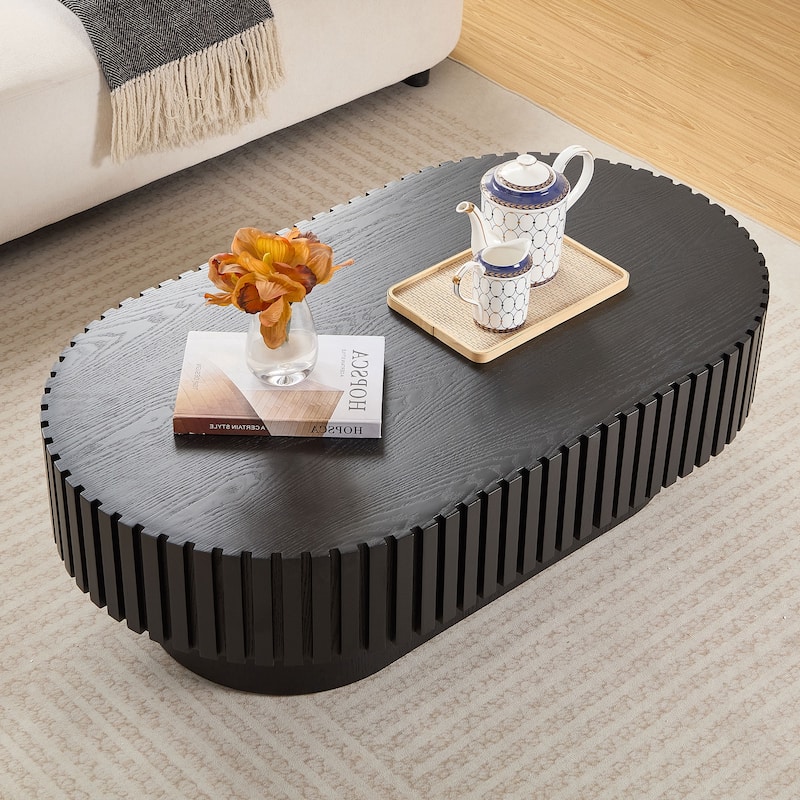 Modern Contermporary Natural Oval Accent Coffee Table with Sturdy Pedestal, MDF for Living Room No Assembled