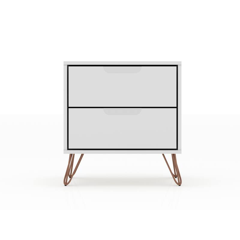 Mid-Century Modern 2-Drawer Nightstand in White, 20.08\ - White