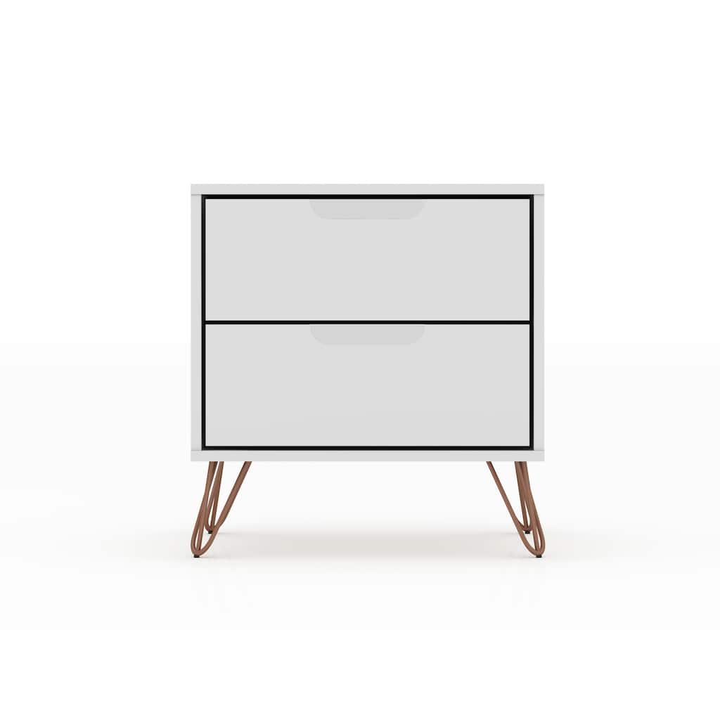 Mid-Century Modern 2-Drawer Nightstand in White, 20.08\