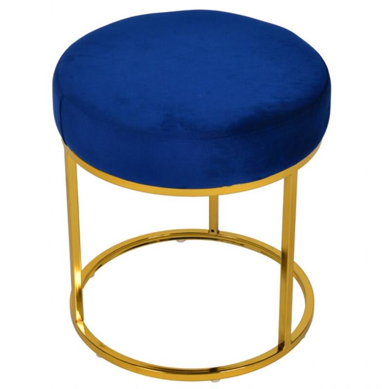 Modrest Elmont Modern Blue Velvet & Gold Stool Ottoman