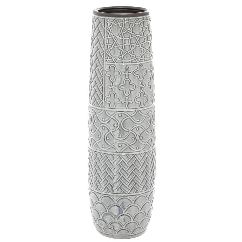 Gray Ceramic Vase with Varying Patterns