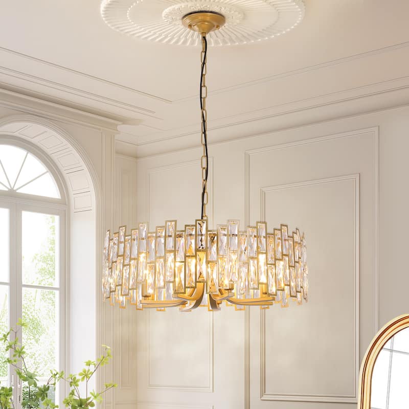 Starsky 8-Light 24in. Modern Crystal Drum Ceiling Lights Round Chandelier