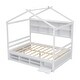 preview thumbnail 33 of 34, Elegant Full House Bed Kids Bed with Roof Frame,Bedside Storage Shelves,Ladder and Guardrail