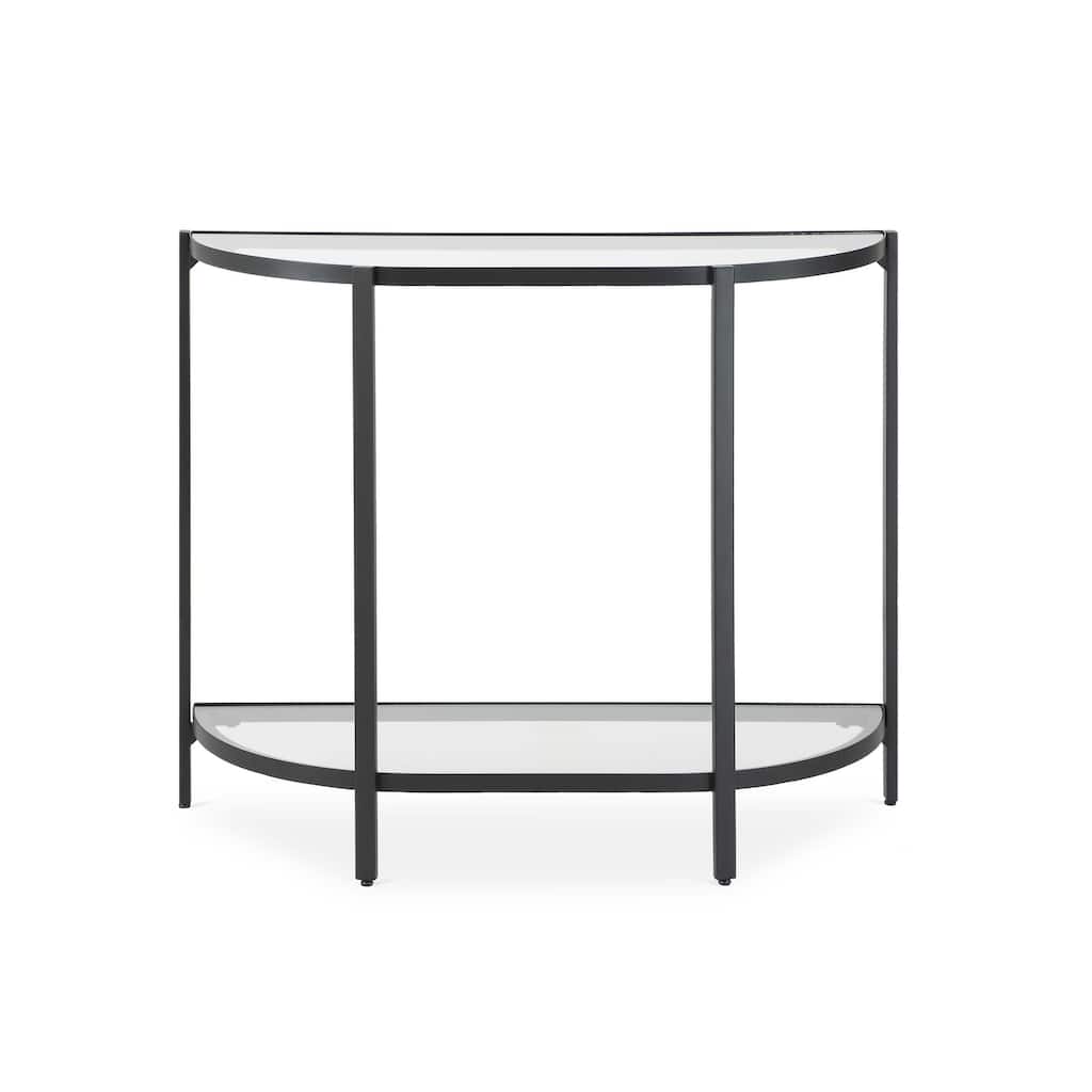 Nizy Sofa Console Table, 36 Inch Glass Top, 1 Open Shelf, Black Iron