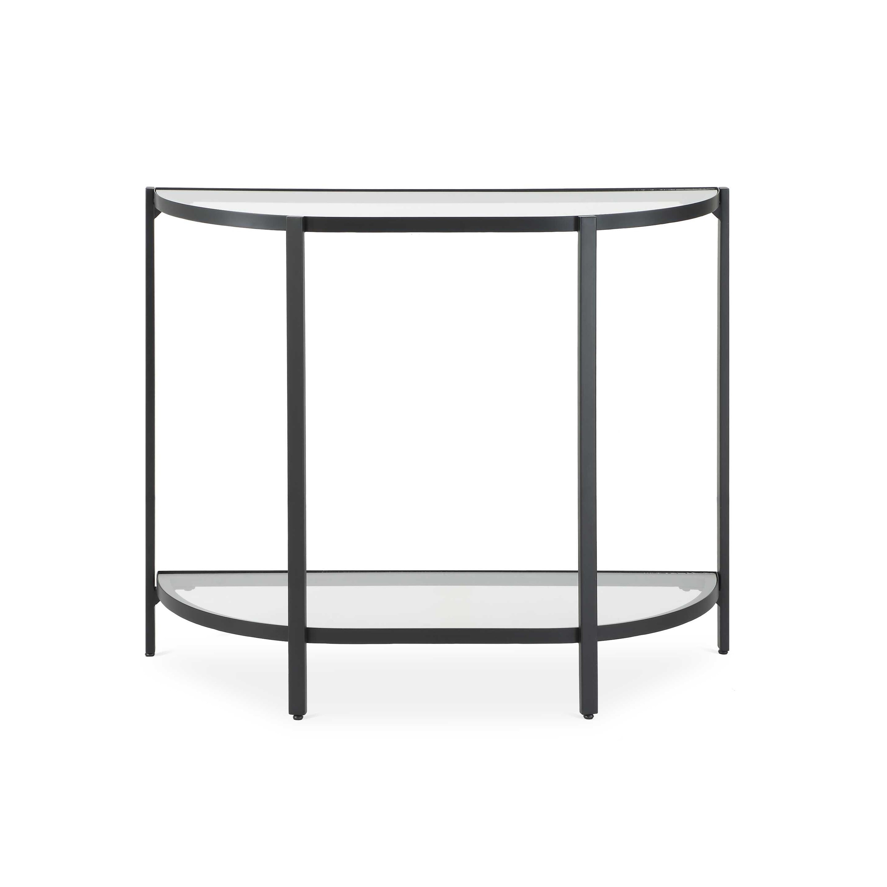 Nizy Sofa Console Table, 36 Inch Glass Top, 1 Open Shelf, Black Iron