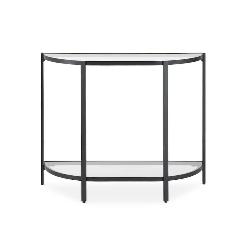 Nizy Sofa Console Table, 36 Inch Glass Top, 1 Open Shelf, Black Iron