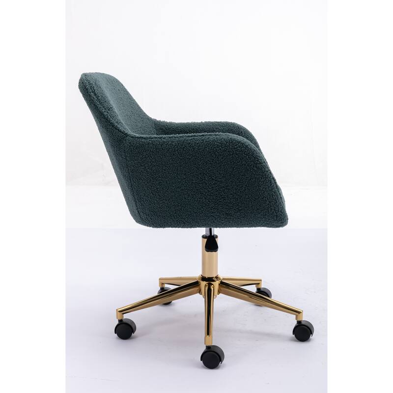 Teddy Fabric Home Office Chair, Adjustable Swivel Desk Chair with Wheels, Upholstered Vanity Chair with Metal Legs