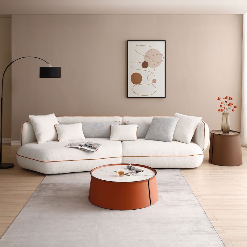 Mid-century Modern Stylish Upholstered Sectional Beige Sofa Curved Sofa for Living Room