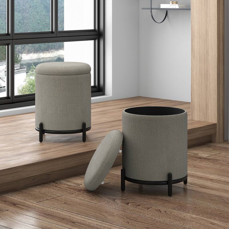 Modern Boucle Fabric Round Storage Ottoman