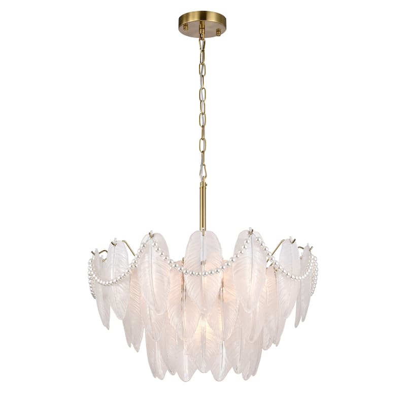 Paula Brushed Shiny Brass 7-Light Glass Feather-shaped Chandelier