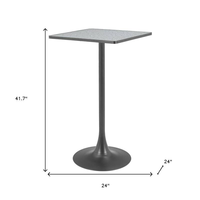 HomeRoots 24" Gray and Black Faux Terrazzo and Steel Square Bar Table - 24.00 in. x 41.70 in. x 24.00 in.