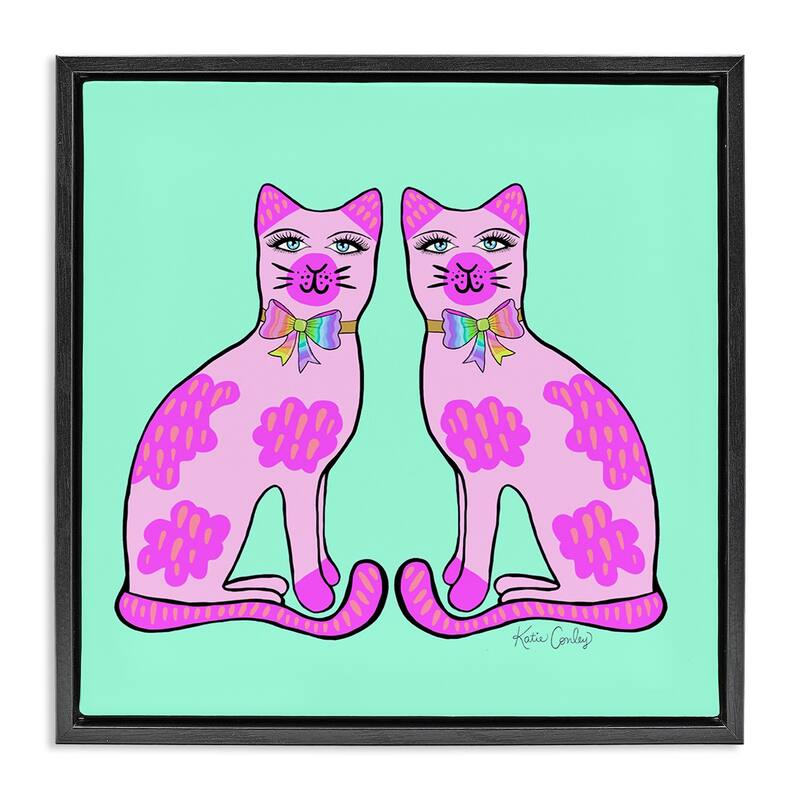 Stupell Mirrored Purple Cats Framed Floater Canvas Wall Art Design By Katie Conley - 25 x 25 - Black