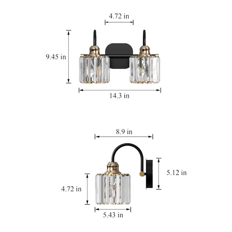 ExBrite Modern Rose Gold Dimmable Bathroom Crystal Vanity Lights