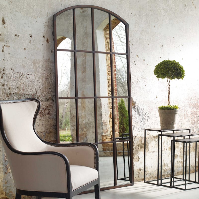 Uttermost Amiel 82" X 42" Oversized Windowpane Farmhouse Arched Floor - Maple Brown Wash With Gold