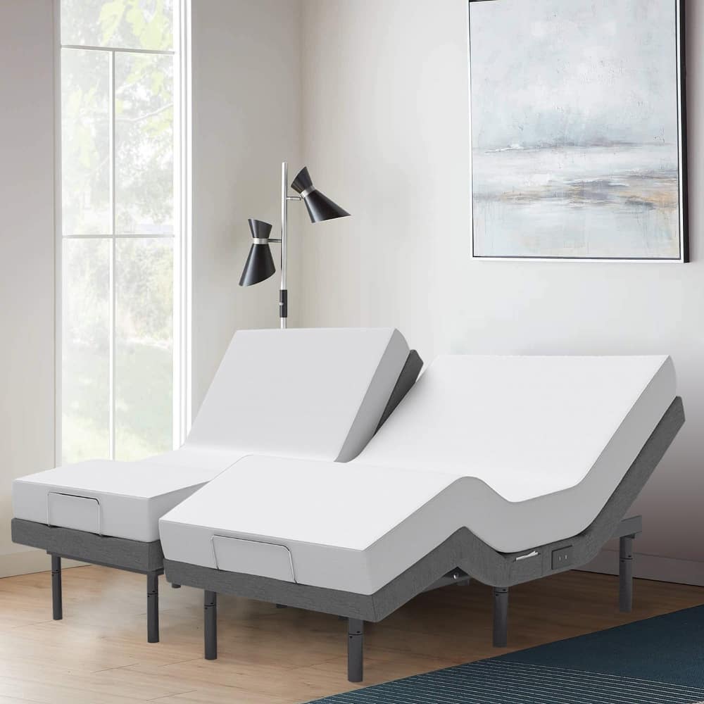 Renanim Adjustable Bed with 14" Mattress, Anti-Snore Preset, Dual Massage, USB Ports, App Control, Remote, Underbed Light