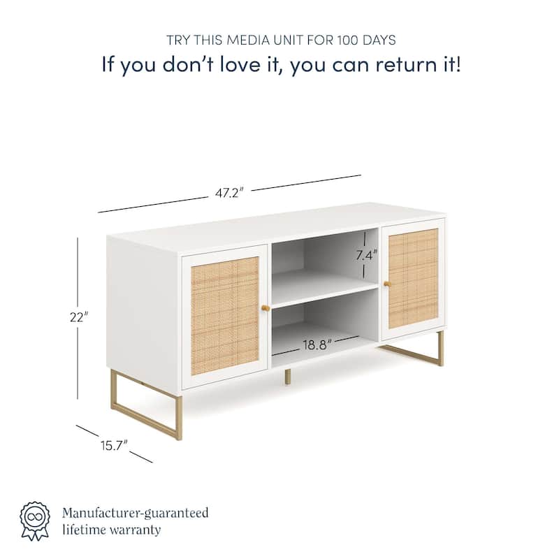 Nathan James Mina Modern TV Stand Entertainment Cabinet Media Console Oak Wood and Black Accents w/ Storage Doors