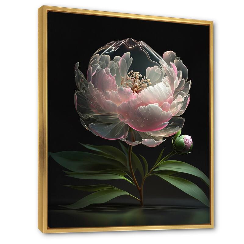 Designart "Pink Green Peonies Petals" Floral Peony Framed Wall Art Prints
