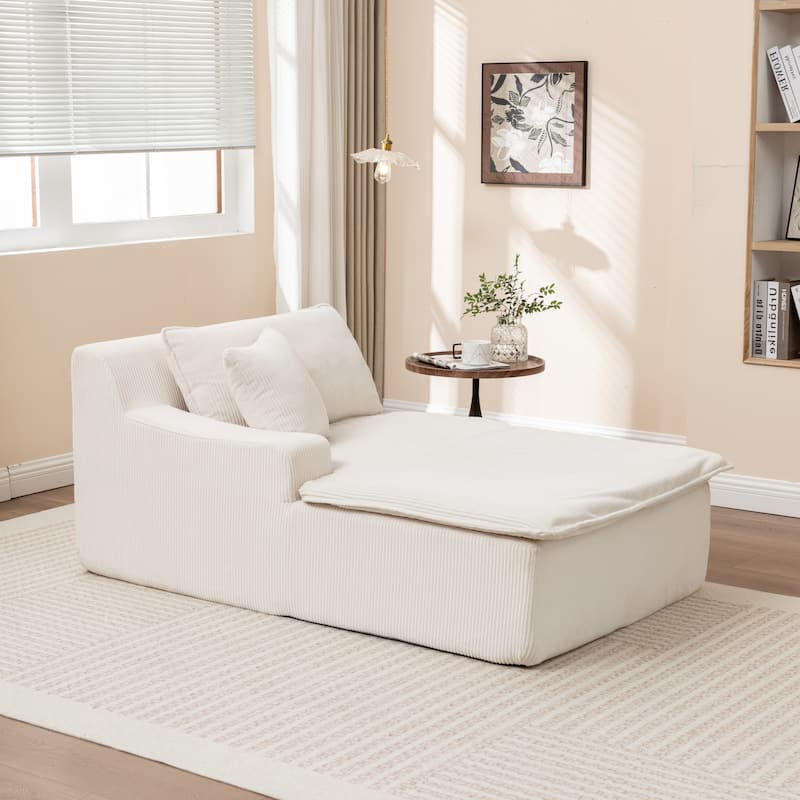 Oversized Chaise Lounge Chair, Upholstered Sofa Bed for Living Room, Corduroy Sleeper Couch Comfy Recliner Bedroom Reading Seat